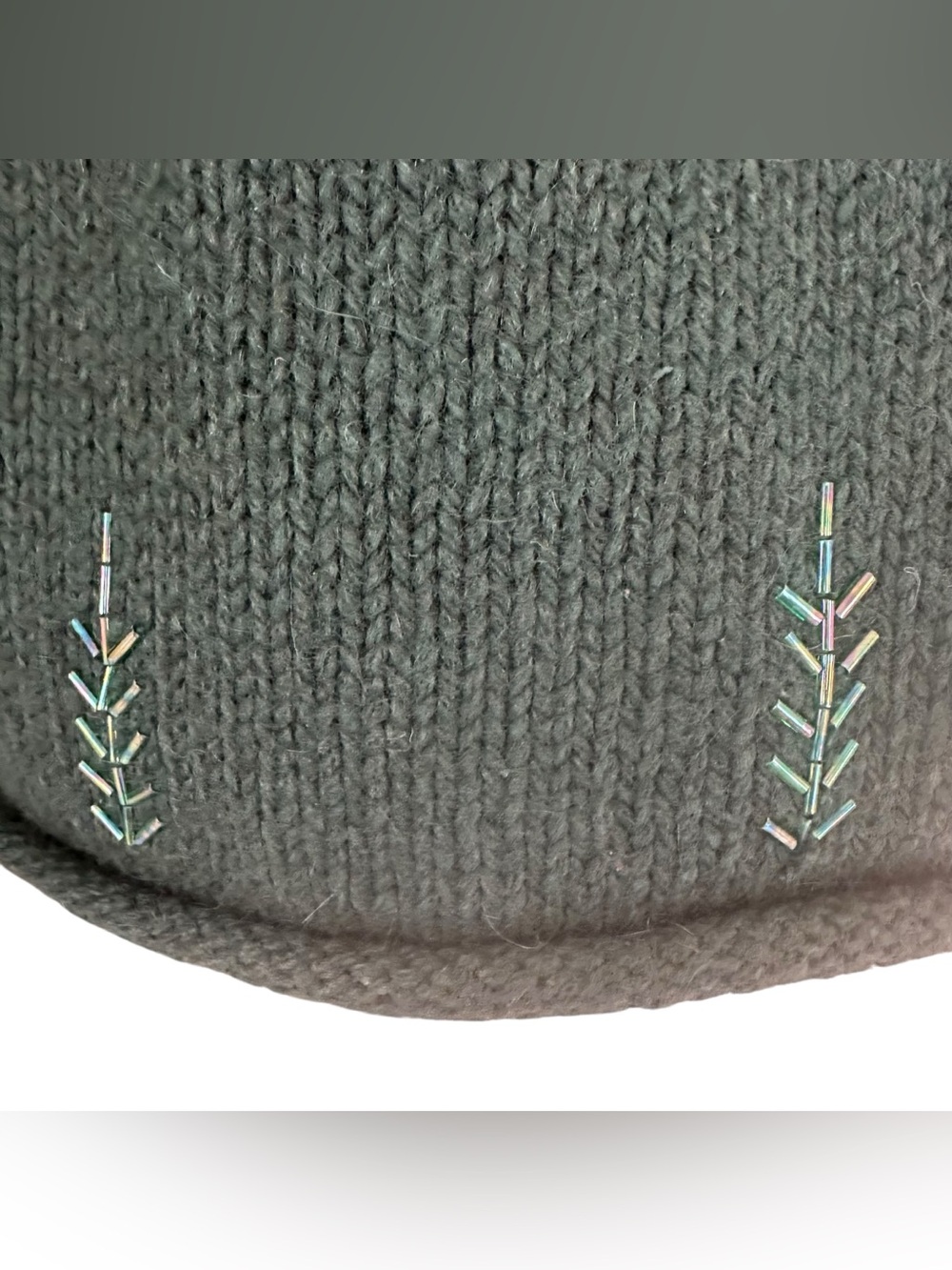 Susan Bristol Angora Blend Fair Isle Beaded Zip Front Cardigan Sweater Green PL - Picture 6 of 10